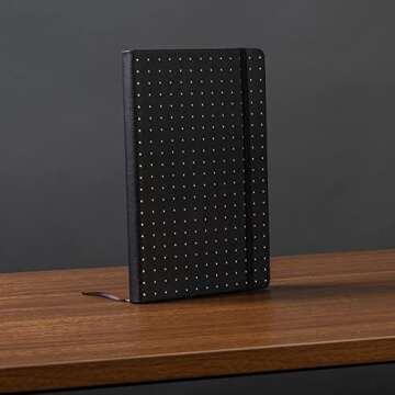 Eccolo Medium Dotted Journal Notebook, Hardbound Cover, A5 Writing Journal, 256 Dotted Ivory Pages, Elastic Band, Ribbon Bookmark, Lay Flat, Notebook for Work or School (Black, 5.75-x-8.25 inches)