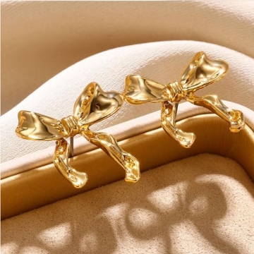 Gold Silver Bow Earrings for Women - Stylish & Hypoallergenic