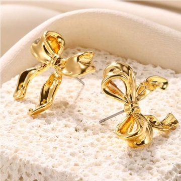 Gold Silver Bow Earrings for Women - Stylish & Hypoallergenic
