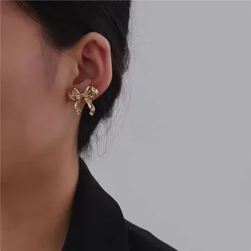 Gold Silver Bow Earrings for Women - Stylish & Hypoallergenic