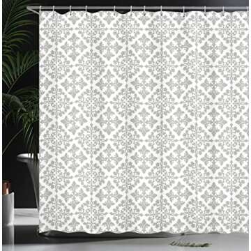 Ambesonne Grey Shower Curtain, Antique Victorian Floral Retro Patterns in Modern Graphic Print Old Fashioned Art, Cloth Fabric Bathroom Decor Set with Hooks, 69" W x 84" L, Grey White