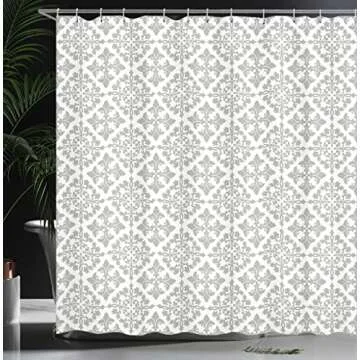 Ambesonne Grey Shower Curtain, Antique Victorian Floral Retro Patterns in Modern Graphic Print Old Fashioned Art, Cloth Fabric Bathroom Decor Set with Hooks, 69" W x 84" L, Grey White