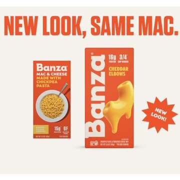 BANZA Chickpea Mac and Cheese, Elbows and Classic Cheddar - Gluten Free Healthy Mac and Cheese, High...