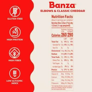 BANZA Chickpea Mac and Cheese, Elbows and Classic Cheddar - Gluten Free Healthy Mac and Cheese, High Protein, Lower Carb and Non-GMO, Elbows with Classic Cheddar,5.5 Ounce (Pack of 6)