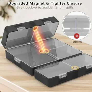 FYY Daily Pill Organizer,7 Compartments Portable Pill Case Travel Pill Organizer,[Folding Design] Large Pill Box for Purse Pocket to Hold Vitamins,Cod Liver Oil,Supplements and Medication-Clear Black