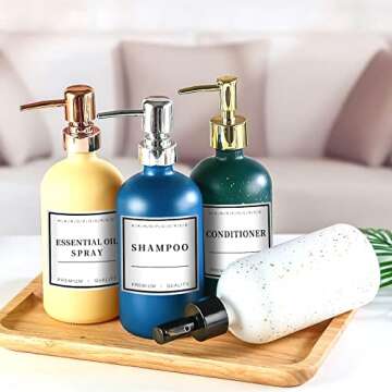 24 PCS Waterproof Soap Label Stickers , Bathroom/Kitchen Hand Soap Dispenser Labels for Glass/Plastic Bottles, Removable Cleaning Labels for Soap, Lotion, Shampoo and Conditioner (3 x 3 Inch)