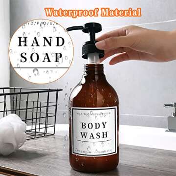 24 PCS Waterproof Soap Label Stickers , Bathroom/Kitchen Hand Soap Dispenser Labels for Glass/Plastic Bottles, Removable Cleaning Labels for Soap, Lotion, Shampoo and Conditioner (3 x 3 Inch)