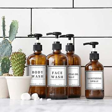 24 PCS Waterproof Soap Label Stickers , Bathroom/Kitchen Hand Soap Dispenser Labels for Glass/Plastic Bottles, Removable Cleaning Labels for Soap, Lotion, Shampoo and Conditioner (3 x 3 Inch)