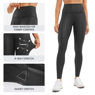 CRZ YOGA Butterluxe Matte Faux Leather Leggings for Women 28" - High Waisted Stretch Ankle Leather Pants Pleather Tights Black Foil Pattern Medium