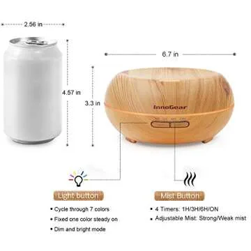 InnoGear 200ml Aromatherapy Essential Oil Diffuser Wood Grain Ultrasonic Cool Mist Diffusers with 7 Color LED Lights Waterless Auto Shut-Off