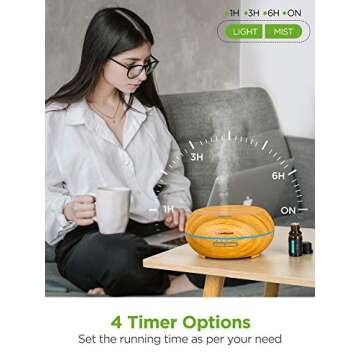 InnoGear 200ml Aromatherapy Essential Oil Diffuser Wood Grain Ultrasonic Cool Mist Diffusers with 7 Color LED Lights Waterless Auto Shut-Off