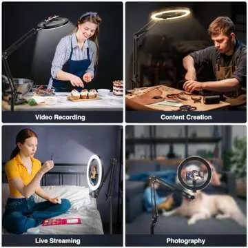 Evershop Ring Light with Stand Overhead Phone Mount Holder,10” Ring Light Tripod for iPhone,Circle...