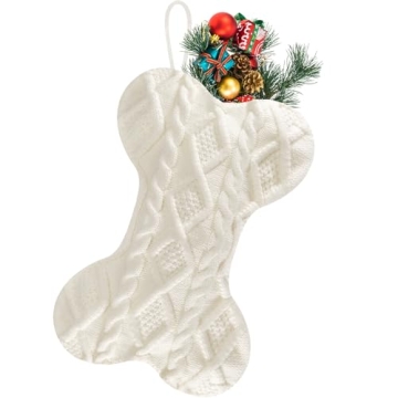 Doitory Dog Christmas Stocking, Large Bone Shape Knit Christmas Stockings for Dogs, Xmas Party Hangi...