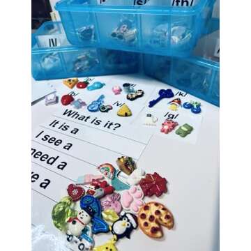 Say & Play Speech Therapy Set - Over 300 Articulation Trinkets in Portable Case - Say and Play Mini Objects Set with Sound Cards