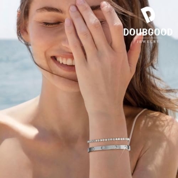 Doubgood Silver Bracelets - Stackable Bangles for Women
