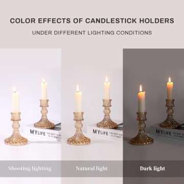 Taper Candlestick Holder Set of 6, Gold Candle Holders & Vintage Candlestick Holders, Glass Candle Holder for Wedding Table Decorations, Birthdays, Christmas Decor