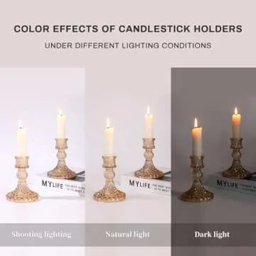 Taper Candlestick Holder Set of 6, Gold Candle Holders & Vintage Candlestick Holders, Glass Candle Holder for Wedding Table Decorations, Birthdays, Christmas Decor