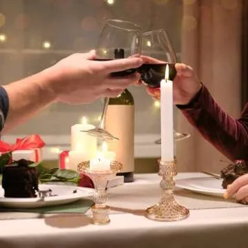 Taper Candlestick Holder Set of 6, Gold Candle Holders & Vintage Candlestick Holders, Glass Candle Holder for Wedding Table Decorations, Birthdays, Christmas Decor