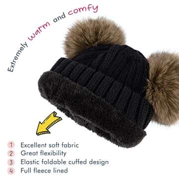 Simplicity Soft Kids Winter Hat Boys Girls Plush Lined Elastic Toddler Winter Hat Cuddly Ball Pom Po...