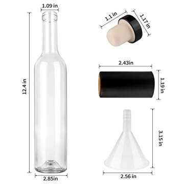 GUANENA 12 Pack 16oz Clear Glass Bottles with Cork Lids and PVC Shrink Capsules, 500 ml Empty Home B...