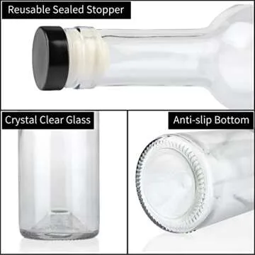 GUANENA 12 Pack 16oz Clear Glass Bottles with Cork Lids and PVC Shrink Capsules, 500 ml Empty Home Brewing Wine Bottles with Funnel for Sparkling Wine, Juice, Kombucha, Beverages