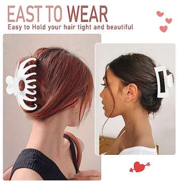 LuSeren Hair Clips, 8pcs Jumbo Non-Slip White Clips for Women