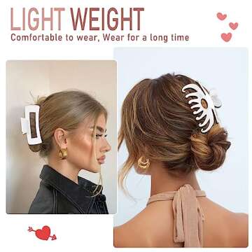 LuSeren Hair Clips, 8pcs Jumbo Non-Slip White Clips for Women