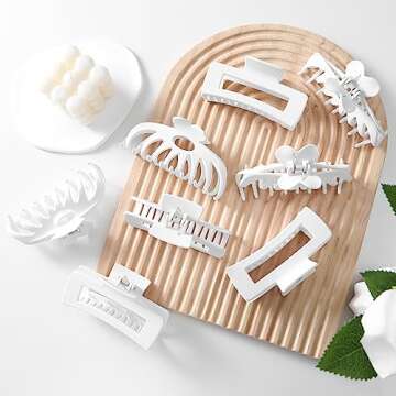 LuSeren Hair Clips, 8pcs Jumbo Non-Slip White Clips for Women