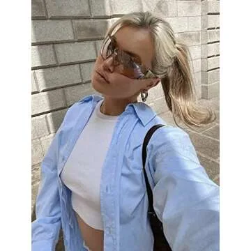 AIEYEZO Rimless Y2K Sunglasses Women Men Oversized Fashion Wrap Around Frameless Sun Glasses (Luxury Gold)