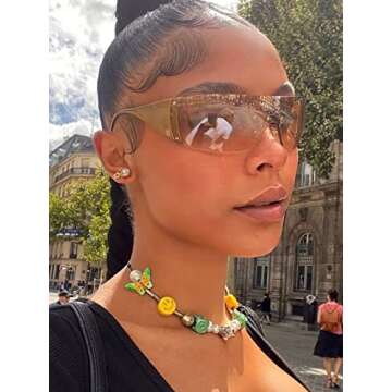AIEYEZO Rimless Y2K Sunglasses Women Men Oversized Fashion Wrap Around Frameless Sun Glasses (Luxury Gold)