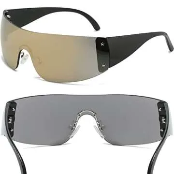 AIEYEZO Rimless Y2K Sunglasses Women Men Oversized Fashion Wrap Around Frameless Sun Glasses (Luxury Gold)