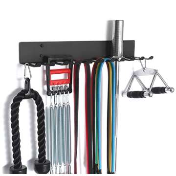 Multi-Purpose Gym Equipment Storage Rack Resistance Bands Storage Hanger Barbell Rack Heavy Duty Gym Rack for Exercise Bands, Lifting Belts and Jump Ropes (23" / 11 prongs)