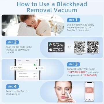 Blackhead Remover Vacuum, Pore Vacuum with 1080p HD Camera, Visible Facial Pore Cleanser with 4 Suction Heads, 5 Speeds, Black Head Remover Tool Pimple Acne Whitehead Extractor Kit (White)