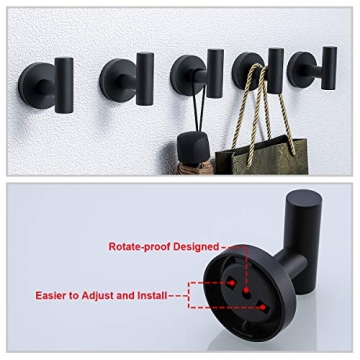 Stylish 2 Pack Single Towel Hooks, Matte Black Durable,