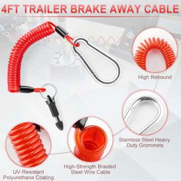 JUSTTOP 4FT Breakaway Trailer Cable - Heavy Duty Safety Wire for Towing