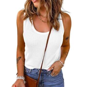 Dokotoo Womens Tank Tops Fashion Spring Summer Scoop Neck Waffle Knit Sleeveless Shirts Solid Color ...