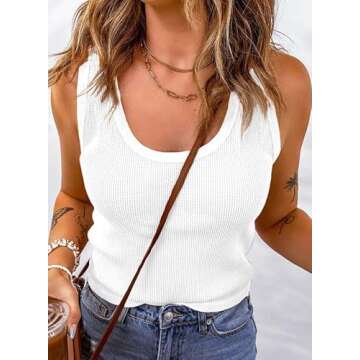 Dokotoo Womens Tank Tops Fashion Spring Summer Scoop Neck Waffle Knit Sleeveless Shirts Solid Color Basic Tee White Small