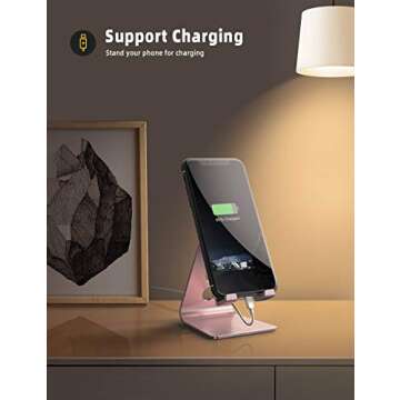 Adjustable Cell Phone Stand - Lamicall Phone Desk Holder, Cradle, Dock, Compatible with iPhone 12 Mini 11 Pro Xs Max XR X 8 7 6 Plus SE Charging, Desktop Accessories - Rose Gold