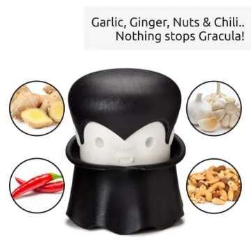 OTOTO Gracula Garlic Crusher and Drac N' Roll Vampire Garlic Roller - Bundle of 2 Fun Kitchen Gadgets