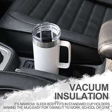 Life's Easy 20oz Stainless Steel Mug w/Handle - Double Wall Insulated Travel Tumbler w/Flip Lid - Leak Proof Tumbler-Thermal Cup for Coffee, Tea & More - Keep Hot & Cold Drinks (White, 20 oz)