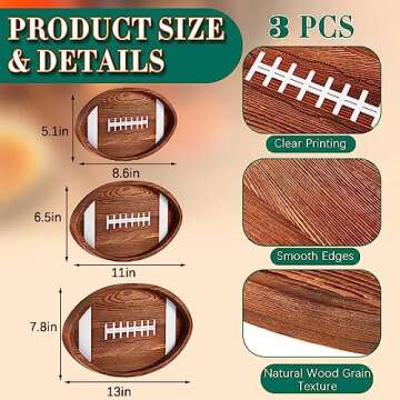 Geetery 3 Pcs Football Serving Trays and Platters Wooden Shaped Football Plates Soccer Serveware Tai...