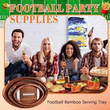 Geetery 3 Pcs Football Serving Trays and Platters Wooden Shaped Football Plates Soccer Serveware Tailgate Party Serving Platter for Game Party Decorations, 13'', 11'', 8.7''