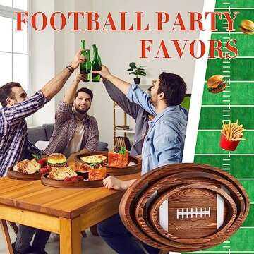 Geetery 3 Pcs Football Serving Trays and Platters Wooden Shaped Football Plates Soccer Serveware Tailgate Party Serving Platter for Game Party Decorations, 13'', 11'', 8.7''