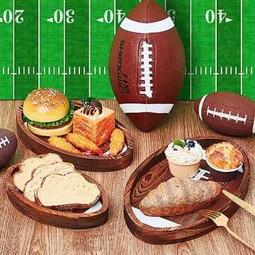Geetery 3 Pcs Football Serving Trays and Platters Wooden Shaped Football Plates Soccer Serveware Tailgate Party Serving Platter for Game Party Decorations, 13'', 11'', 8.7''