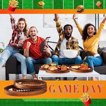 Geetery 3 Pcs Football Serving Trays and Platters Wooden Shaped Football Plates Soccer Serveware Tailgate Party Serving Platter for Game Party Decorations, 13'', 11'', 8.7''