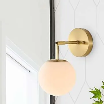 BAODEN Modern Wall Sconce Industrial Mid Century Bathroom Vanity Wall Light with White Globe Glass L...