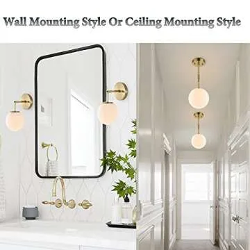 BAODEN Modern Wall Sconce Industrial Mid Century Bathroom Vanity Wall Light with White Globe Glass Lampshade Brushed Brass Finished Lighting Fixture (Gold Color)