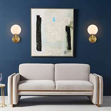 BAODEN Modern Wall Sconce Industrial Mid Century Bathroom Vanity Wall Light with White Globe Glass Lampshade Brushed Brass Finished Lighting Fixture (Gold Color)