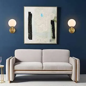 BAODEN Modern Wall Sconce Industrial Mid Century Bathroom Vanity Wall Light with White Globe Glass Lampshade Brushed Brass Finished Lighting Fixture (Gold Color)