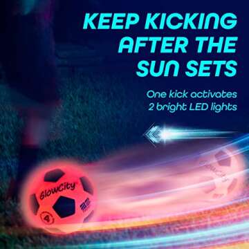 GlowCity Glow in The Dark Soccer Ball | Light Up Indoor/Outdoor Soccer Ball with 2 LED Lights | Pre-...